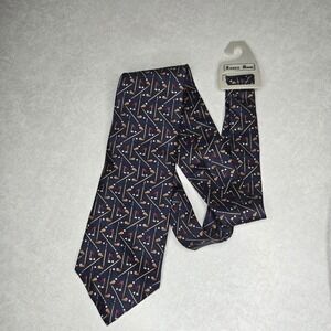 Essex‎ Row Golf Designs Silk Jacquard Tie Navy Blue Golf Clubs Putter